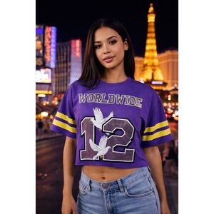 Copper Rivet Worldwide 12 Purple Crop Top Rhinestone Dove Graphic Shirt Small